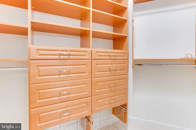 a view of walk in closet with empty racks