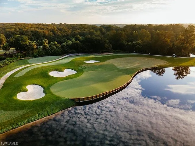 a view of a golf course with a garden