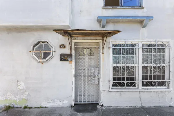 a front view of a house with a front door