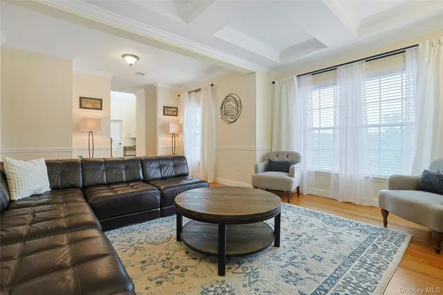 a living room with furniture and a rug