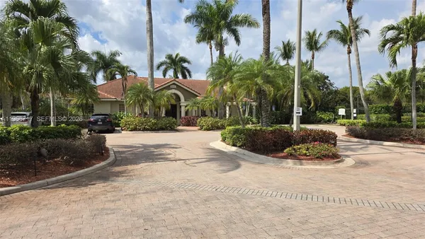 a view of a yard with palm trees