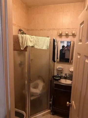 a bathroom with a shower