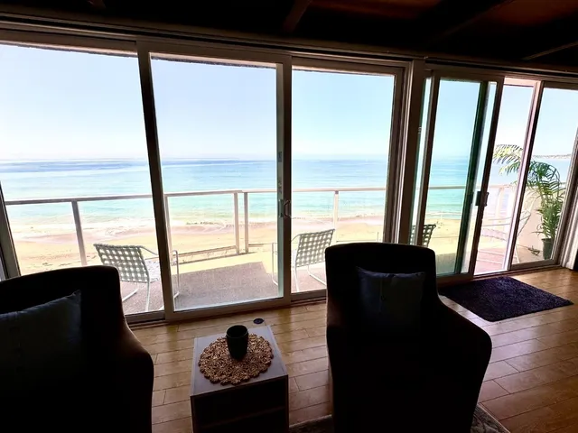 a living room with large window