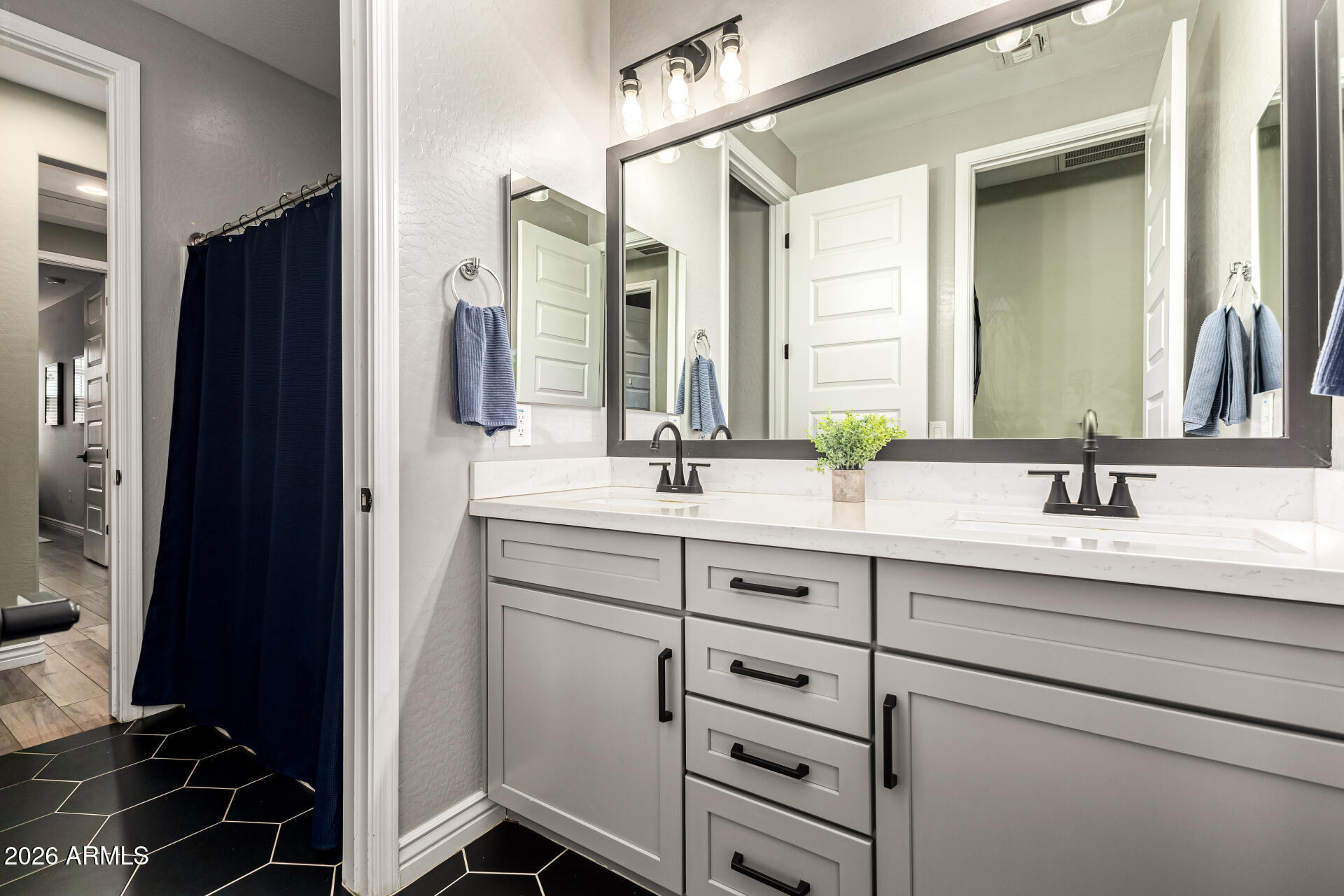 20416 Rosa Road Queen Creek, AZ 85142 - Photo 36 of 51 a bathroom with a double vanity sink and mirror