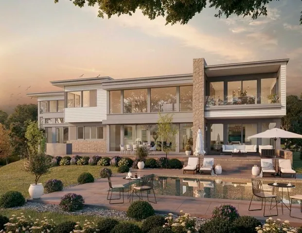 a building with lots of trees around it