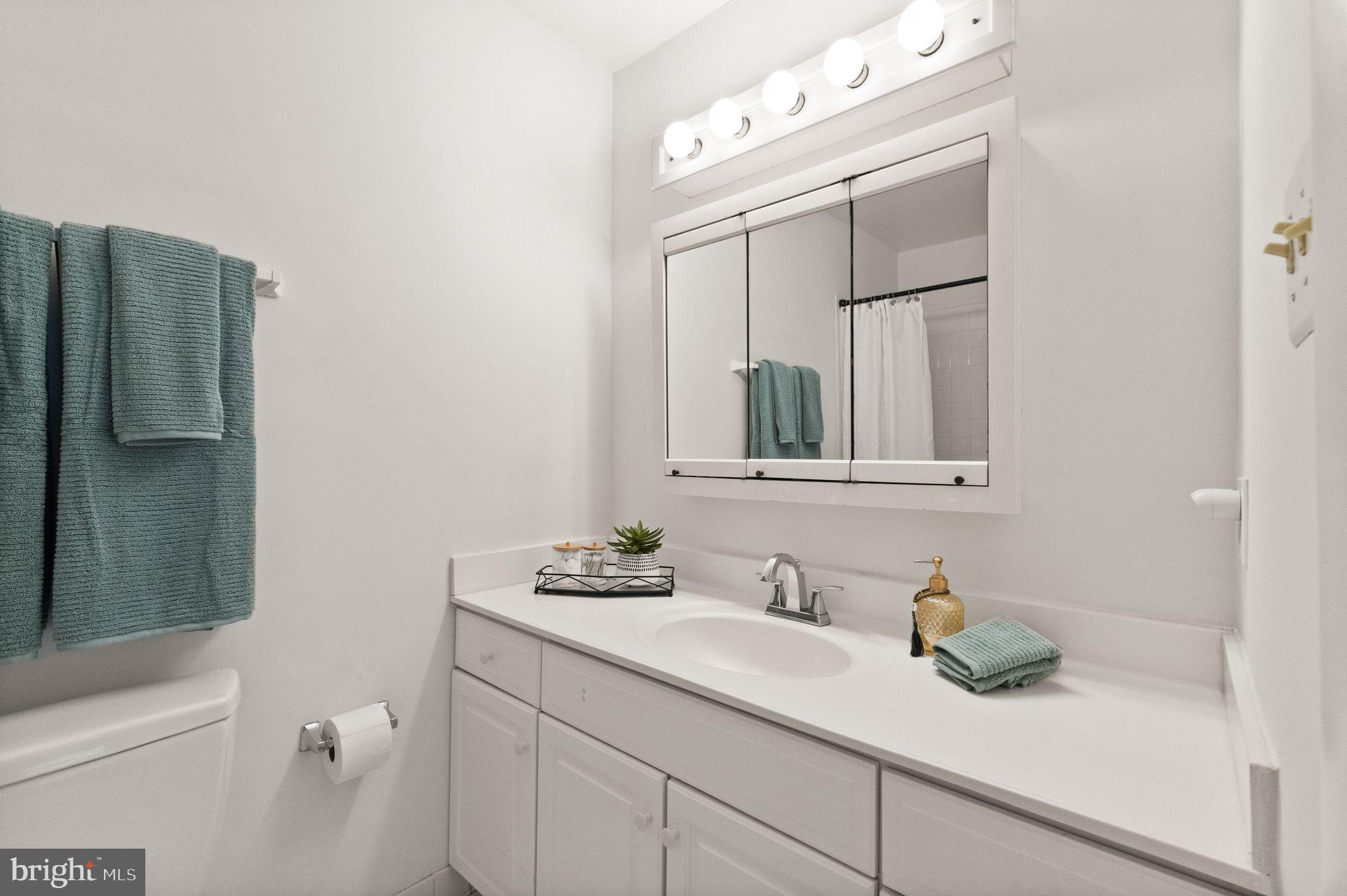 11645 Newbridge Court Reston, VA 20191 - Photo 42 of 62 a bathroom with a granite countertop sink and a mirror