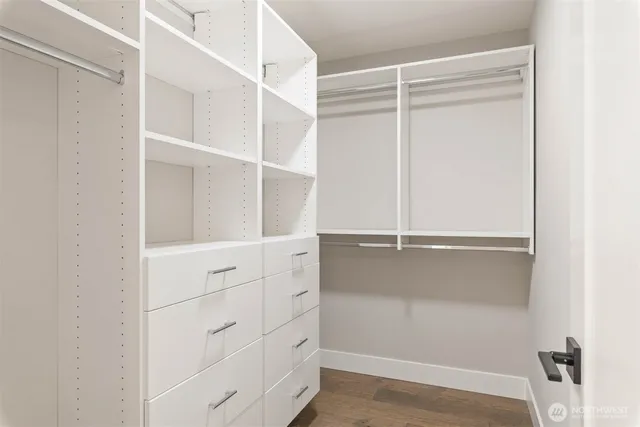 a view of walk in closet with empty racks