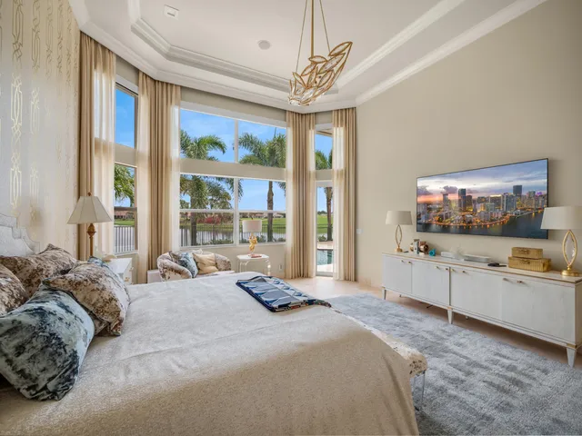 a bedroom with a large bed and a flat screen tv