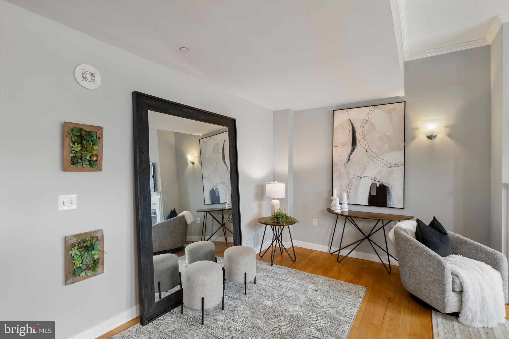 1900 Hamilton Street, Unit D19 Philadelphia, PA 19130 - Photo 12 of 41 a living room with furniture and a mirror
