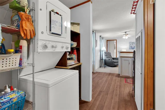 a view of living room and washer dryer