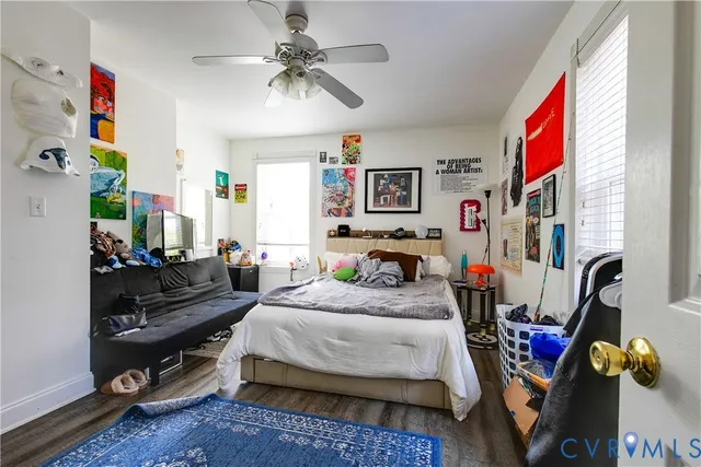 a bedroom with furniture and a bed