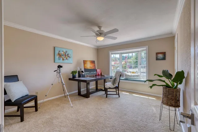 a bedroom with a bed and a couch