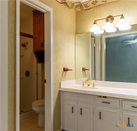 a bathroom with a shower and a toilet
