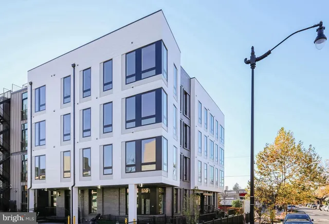 a front view of a multi story building