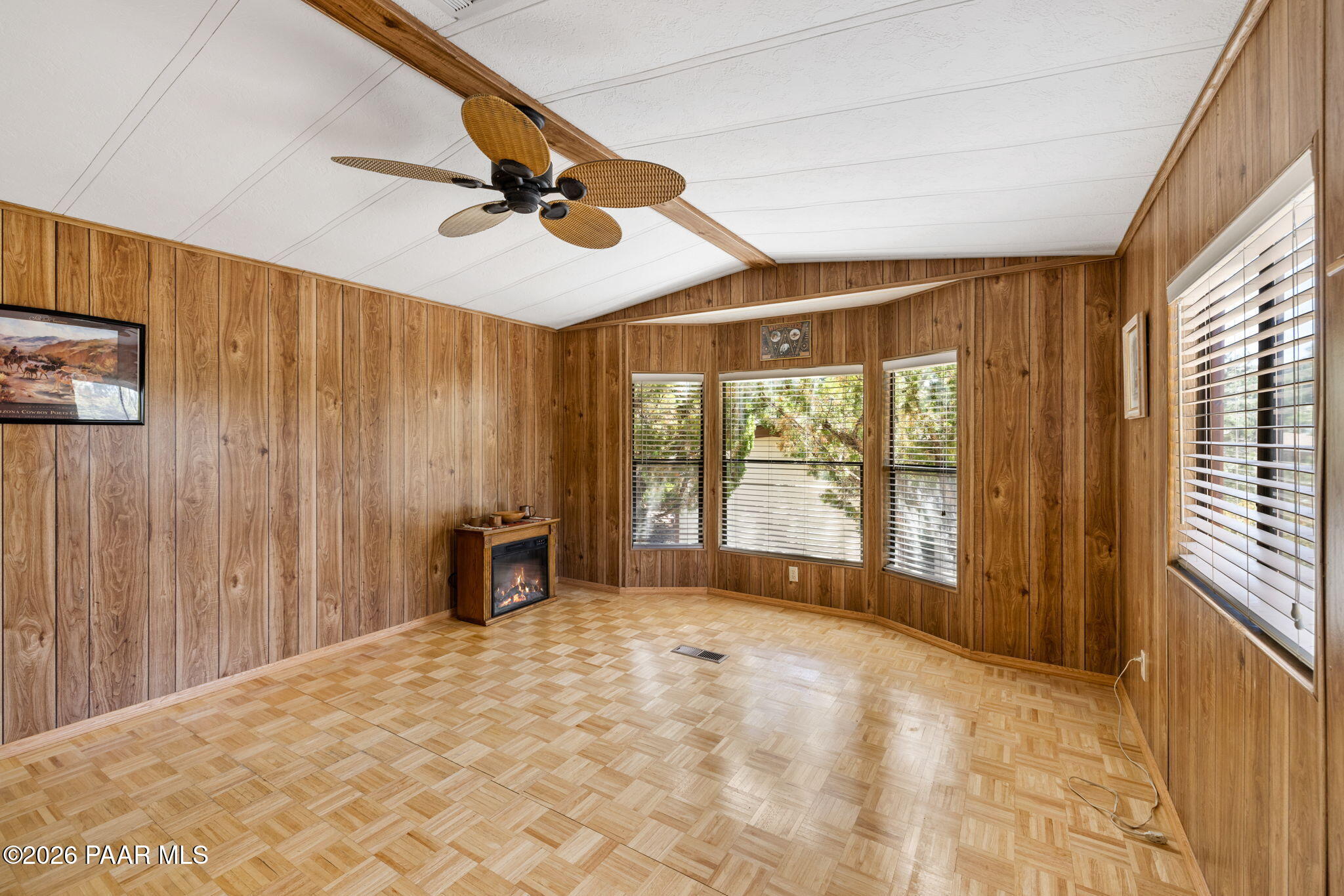 Large great room with parquet floor