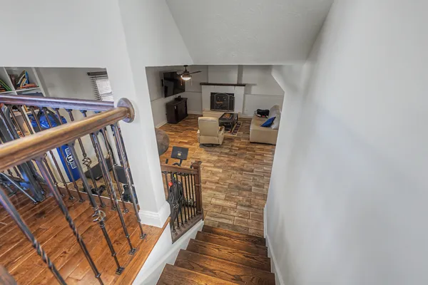 a view of a hallway with workspace