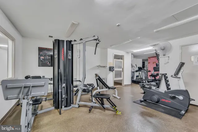 a view of a room with gym equipment