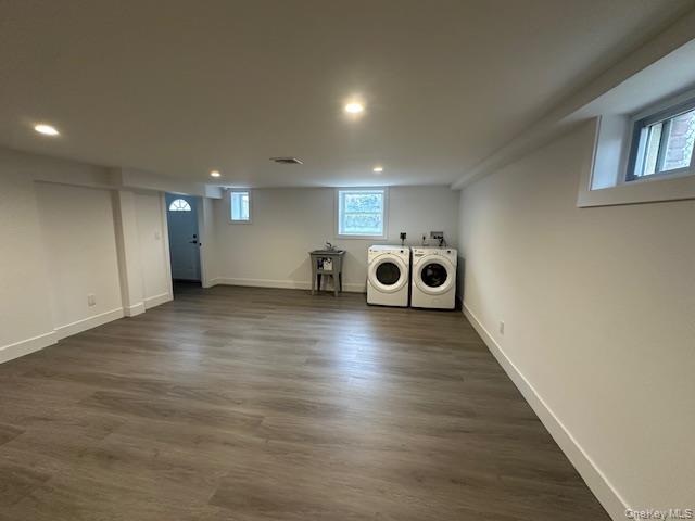 7 Linwood Road North, Unit 2 Port Washington, NY 11050 - Photo 11 of 13 Laundry area with recessed lighting, dark wood finished floors, and washing machine and dryer