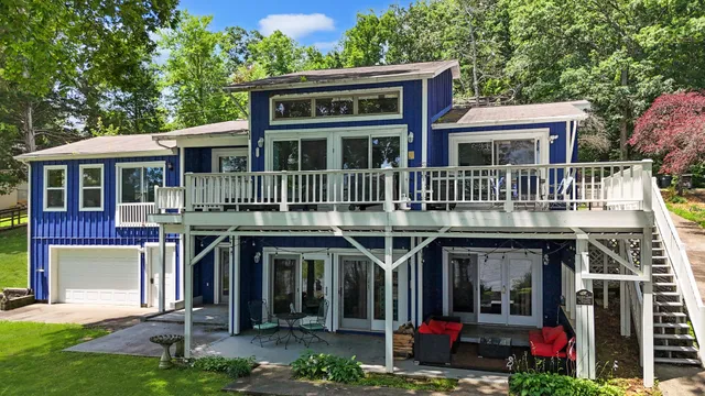 a view of a balcony and wooden floor