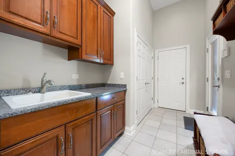 a room with a dresser and a mirror