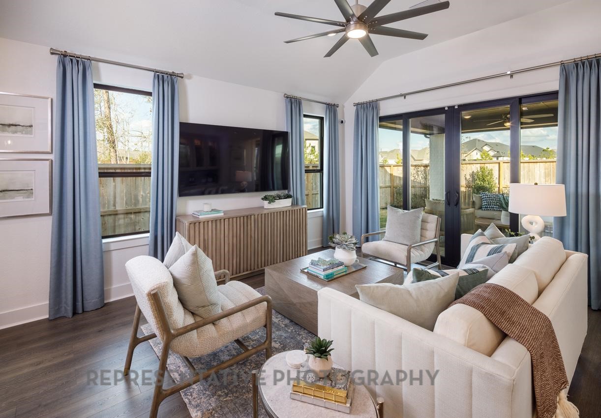 13048 Wandering Rdg Lane Conroe, TX 77302 - Photo 7 of 49 a living room with furniture and a flat screen tv