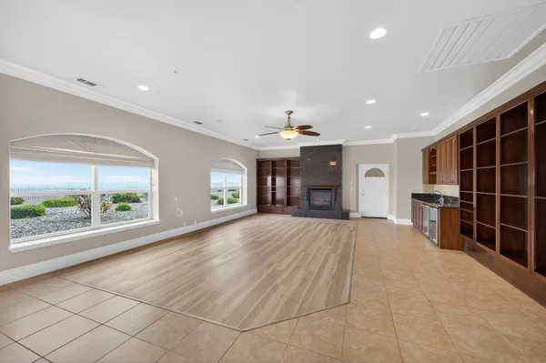 a view of a swimming pool and an ocean view