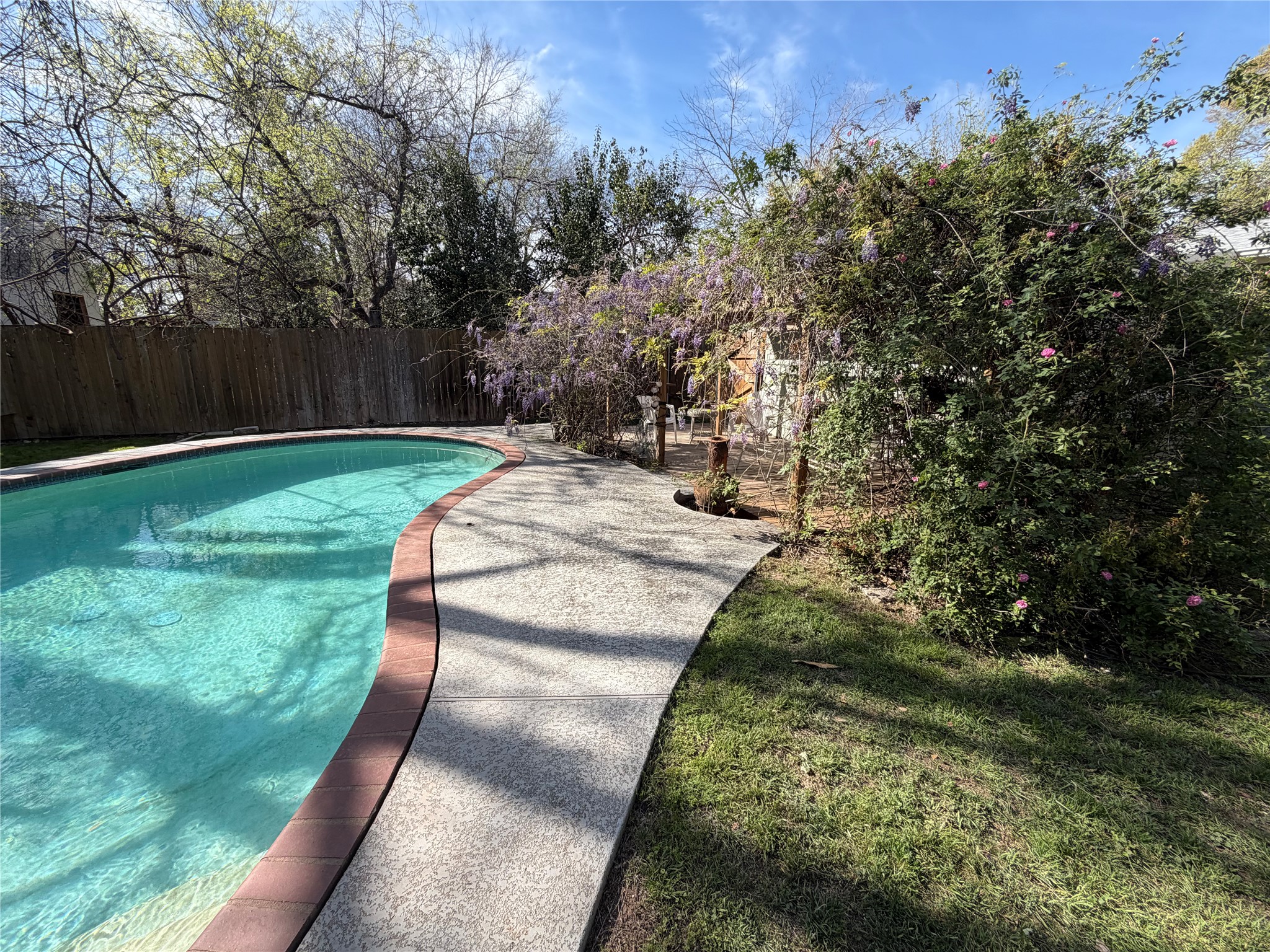 301 Sheraton Avenue Austin, TX 78745 - Photo 11 of 27 A generous classic sized pool stretches out toward the pergola, offering plenty fo space for floating and lounging.