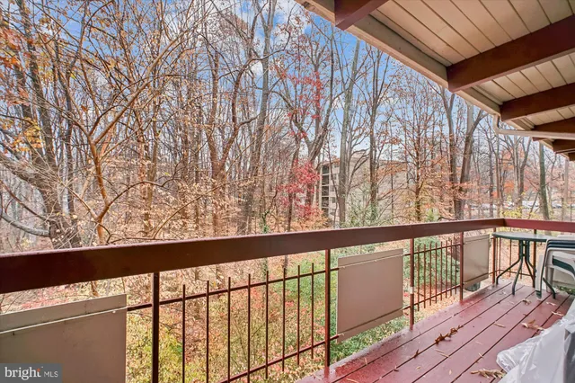 a view of wooden balcony