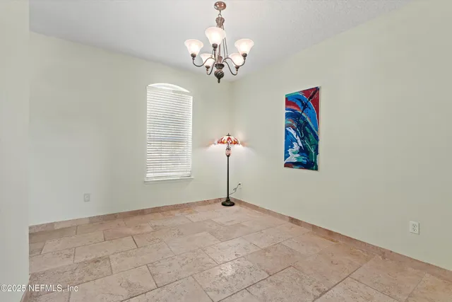 a view of a chandelier in a room