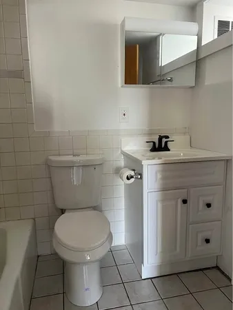 a bathroom with a toilet a sink and mirror