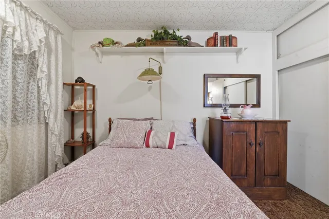 a bedroom with a bed and a closet