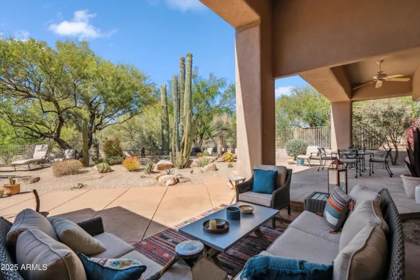 a building outdoor space with patio furniture