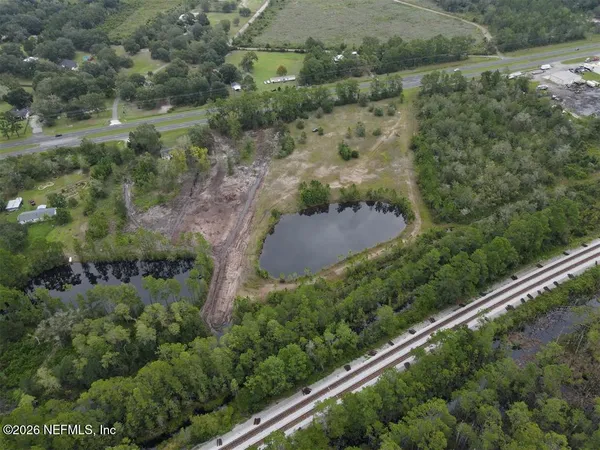 an aerial view of a yard with outdoor space