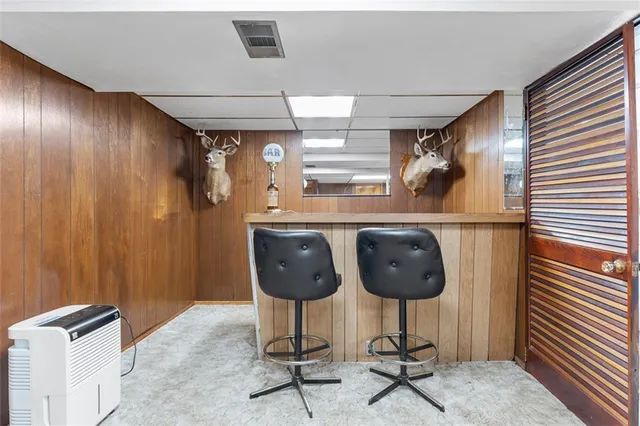 a room with a chandelier