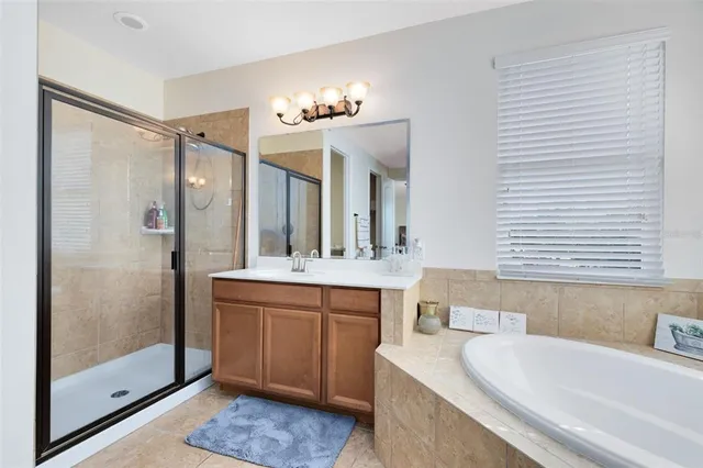 a bathroom with a double vanity sink mirror and shower