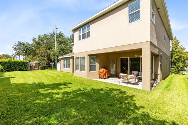 an aerial view of a swimming pool