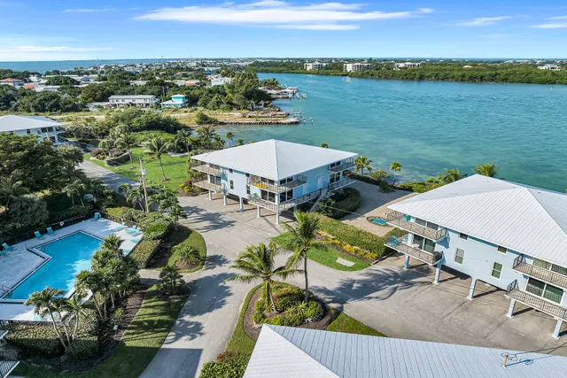 an aerial view of a house with a lake view