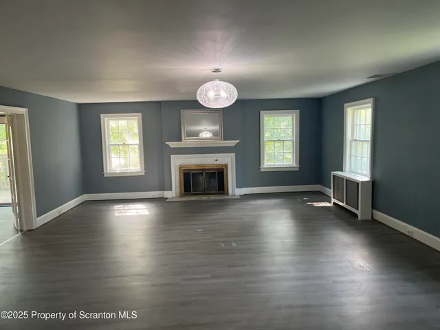 a view of a chandelier in a room