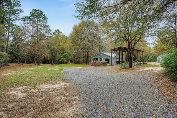 a view of outdoor space with deck and trees