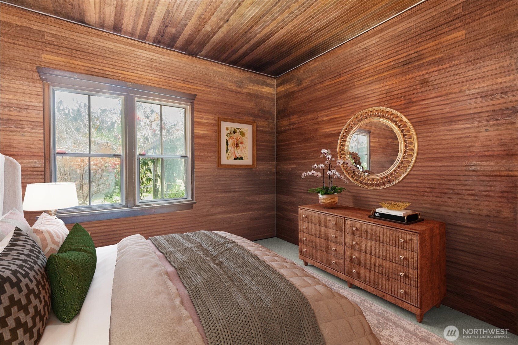 27525 West Lake Riley Road Arlington, WA 98223 - Photo 18 of 40 a bedroom with a bed a dresser and a large window