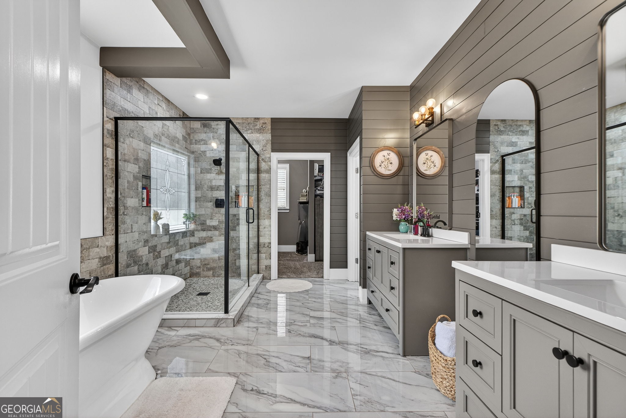 130 Derby Drive Forsyth, GA 31029 - Photo 52 of 97 a spacious bathroom with a double vanity sink a mirror and a shower