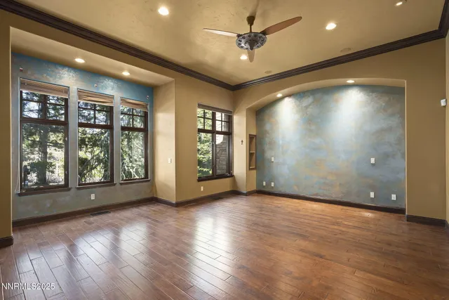 a living room with wooden floor