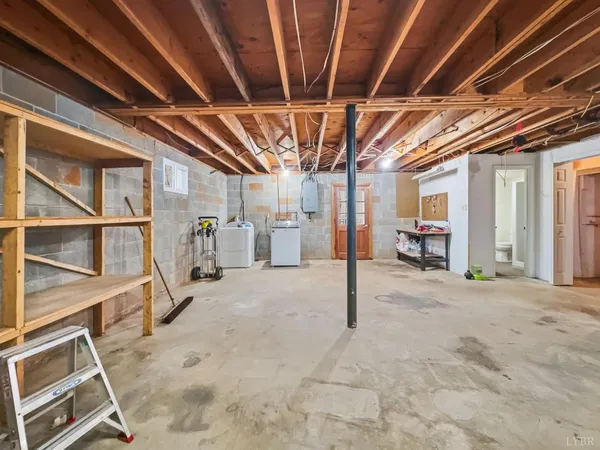 a view of wooden balcony with a bench