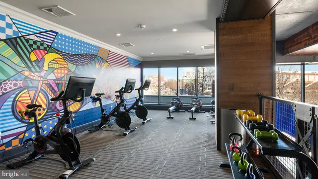 a view of a room with gym equipment