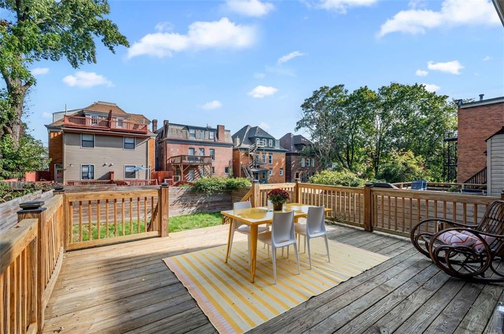5531 Columbo Street Pittsburgh, PA 15206 - Photo 27 of 34 a view of a roof deck with table and chairs with wooden floor