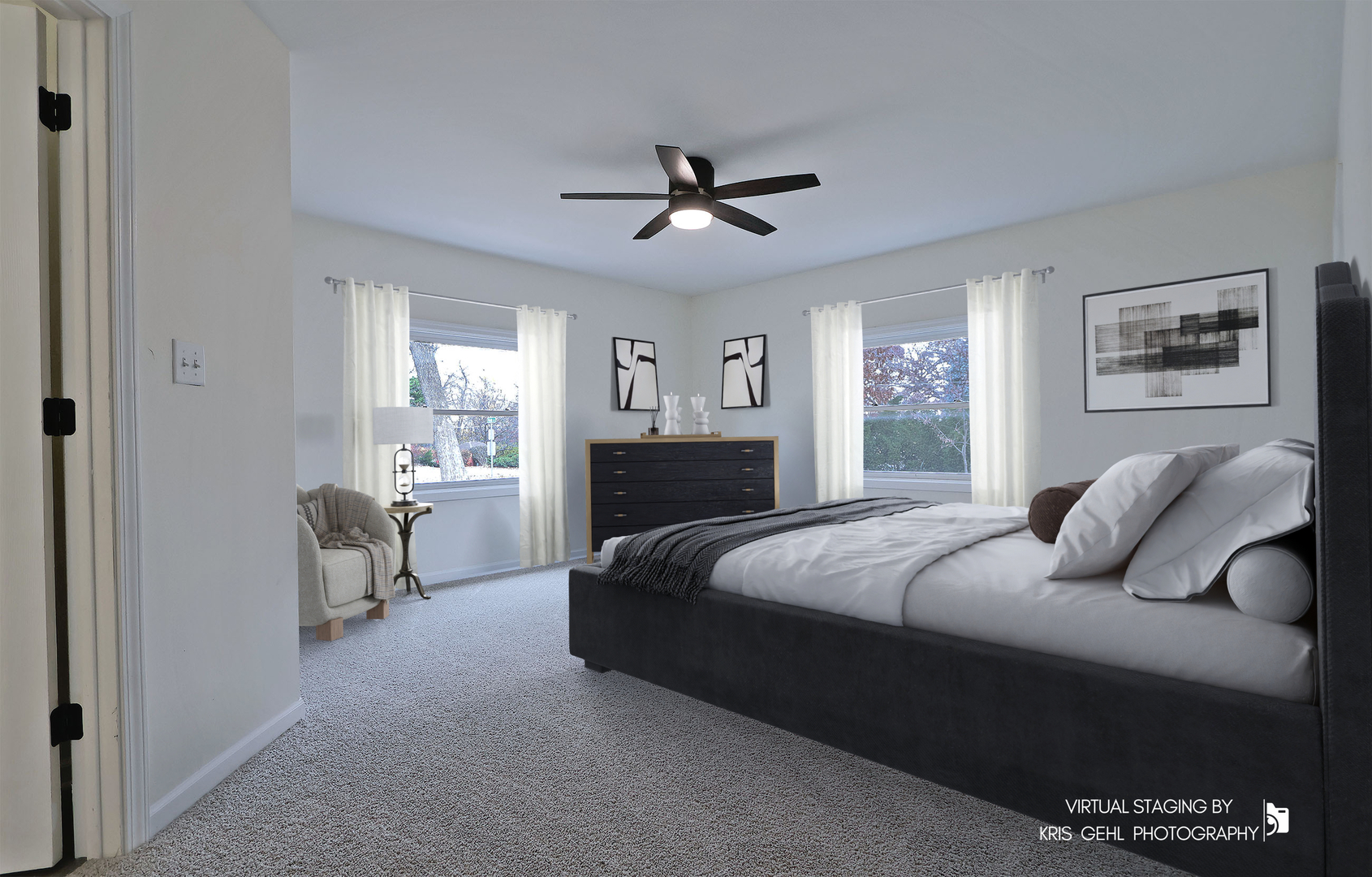 18653 West Willow Point Road Grayslake, IL 60030 - Photo 18 of 49 a bedroom with a bed and a chandelier