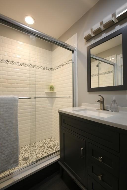 20 George Street, Unit 2L Somerville, MA 02145 - Photo 6 of 8 a bathroom with a sink vanity granite and a mirror