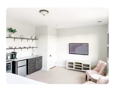 a view of a lake with a city