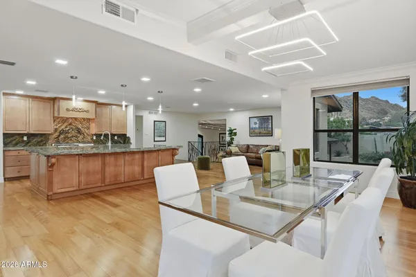 a view of kitchen with dining area