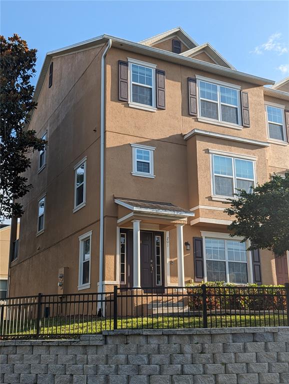 a front view of residential houses